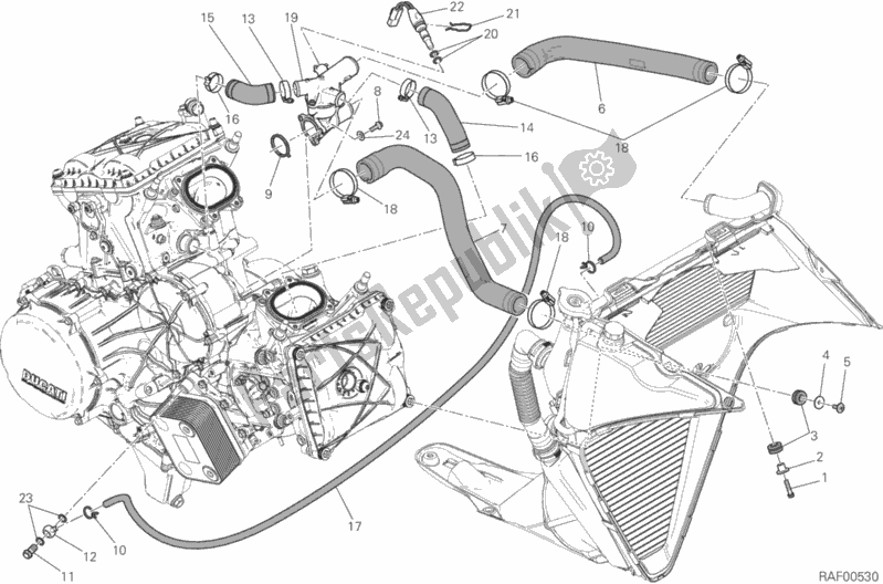 All parts for the Cooling System of the Ducati Superbike 959 Panigale Corse USA 2019